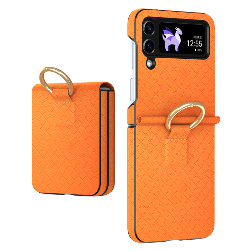 GKK Anti-Fall Phone Case for Samsung Galaxy Z Flip3 5G Hard PC PU Grids Imprinted Phone Shell with Ring Finger Holder GKK Anti-Fall Phone Case for Samsung Galaxy Z Flip3 5G Hard PC PU Grids Imprinted Phone Shell with Ring Finger Holder